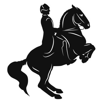 recommend clip art: Higher school of riding. Silhouette of a horse and rider executing a levade.