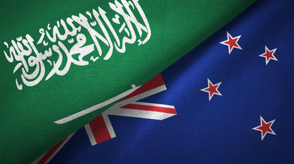 New Zealand and Saudi Arabia two flags textile cloth fabric texture