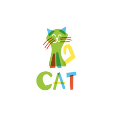 Template icon of funny cat.Vector illustration
