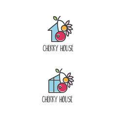 Template icon of houses with cherry.Vector illustration