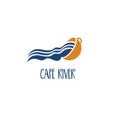 Template icon of cup with river.Vector illustration