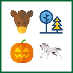 4 farm icon. Vector illustration farm set. horse and park icons for farm works