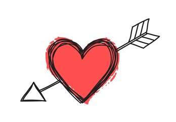 Heart and arrow shaped tangled grungy scribble