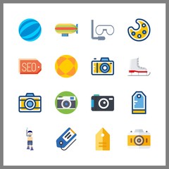 16 hobby icon. Vector illustration hobby set. zeppelin and ice skate icons for hobby works