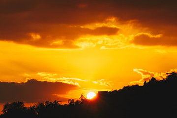 silhouette landscape sunset in the mountains
