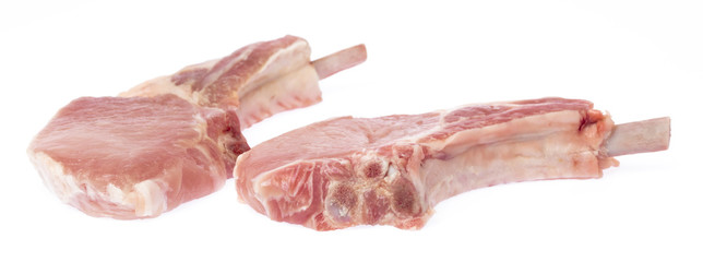 raw pork chops isolated on white background