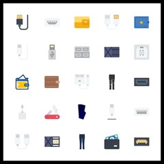 25 pocket icon. Vector illustration pocket set. swiss army knife and usb icons for pocket works