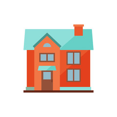 Red cottage with blue roof illustration. Home, design, architecture. Building concept. Vector illustration can be used for topics like real estate, advertisement, house