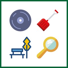 4 path icon. Vector illustration path set. shovel and compact disc icons for path works