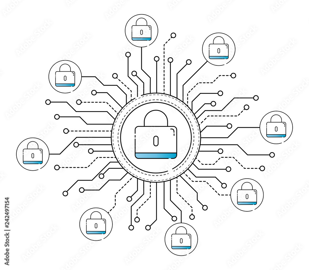 Poster thin line web security interface