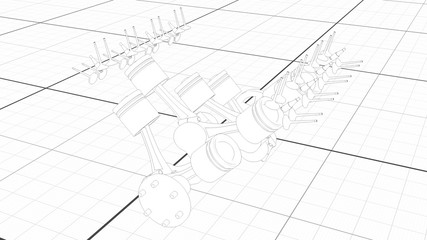 Working Car Internal Combustion Engine Scheme 3d render