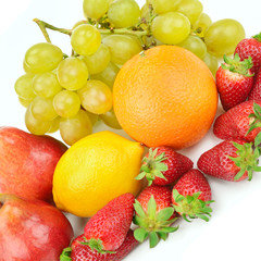 Fruit and berries isolated on white background.