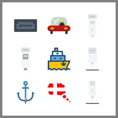 9 port icon. Vector illustration port set. denmark and sata icons for port works