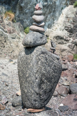 Fototapeta na wymiar Temporary Rock Sculpture, Kynance Cove, Cornwall, UK