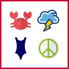 4 sea icon. Vector illustration sea set. swimsuit and pacifism icons for sea works
