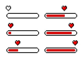 Pixel heart love loading set - isolated vector illustration