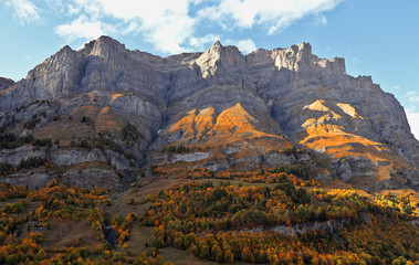 Autumn colors in the Swiss Alps near Leukerbad, canton of Valais, Switzerland.
