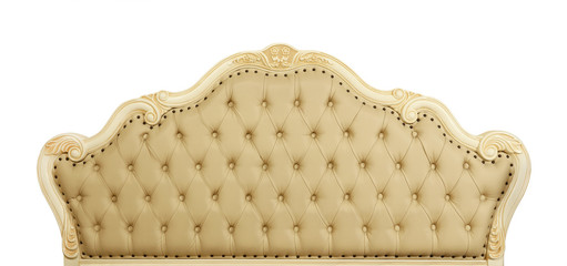 Beige leather bed headboard isolated on white