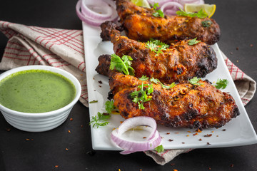 Chicken Leg Kebabs with Green Chutney