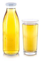 Apfelsaft Saft Getränk in der Flasche Glas freigestellt Freisteller isoliert