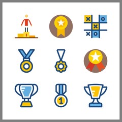 9 victory icon. Vector illustration victory set. tic tac toe and olympic games icons for victory works