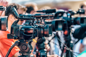 Press Conference Event. Camera Recording, Outdoor Media Event