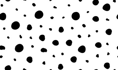 Seamless pattern hand drown spots, polka dots. Random dots, bubbles, circles. Background with black grain, dirt, blobs on white. Messy grunge elements. Irregular chaotic abstract vector illustration.