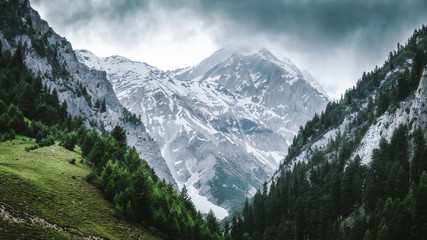 View of Zojila Mountains from Sonmarg Valley in Kashmir, Himalayas