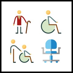 4 wheelchair icon. Vector illustration wheelchair set. disable and disabled icons for wheelchair works