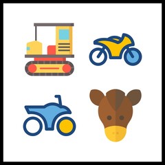 4 rider icon. Vector illustration rider set. motorbike and horse icons for rider works