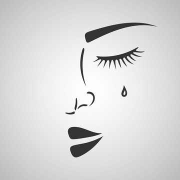 Beautiful woman sad crying face silhouette sketch. Stop violence against women drawing. Hand-drawn vector illustration. 
