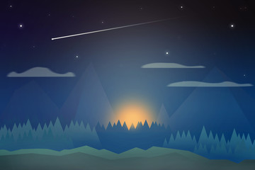 Landscape with mountains and stars