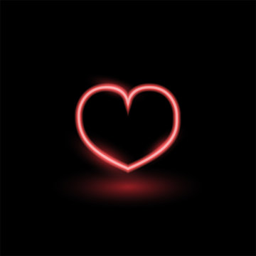 Red shine neon heart on black background