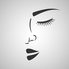 Beautiful woman sad face silhouette sketch. Girl power drawing. Hand-drawn vector illustration. 