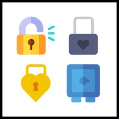 4 system icon. Vector illustration system set. padlock and safebox icons for system works