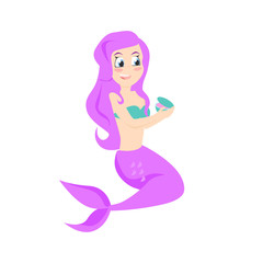 Beautiful mermaid opening gift. Cartoon character, girl, present. Communication concept. Can be used for topics like jewelry, sea life, fairy tail