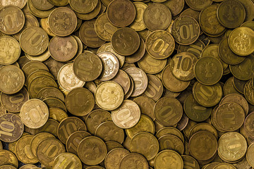 Pile of Russian ruble coins background