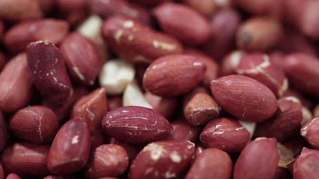 A lot of raw peanuts are scattered as a background. space for text