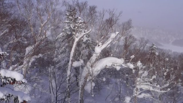 雪山の空撮 / 北海道のスキー場　ゴンドラから撮影