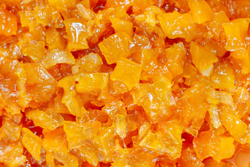 Delicious jam orange closeup. Сitrus orange marmalade texture for background