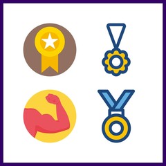 4 strong icon. Vector illustration strong set. medal and muscle icons for strong works