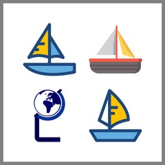 4 wind icon. Vector illustration wind set. sail boat and globe icons for wind works