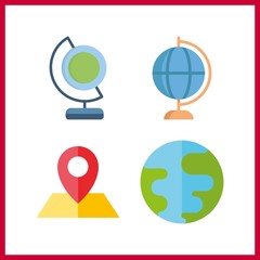 4 geography icon. Vector illustration geography set. planet earth and earth globe icons for geography works