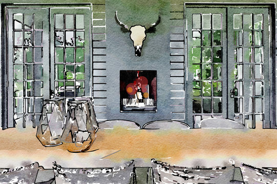 watercolor sketch of home interior
