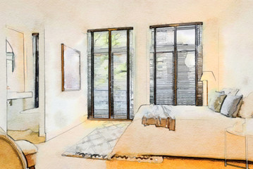 watercolor sketch of home interior