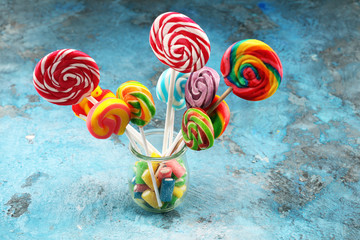 candies with jelly and sugar. colorful array of different childs sweets and treats.