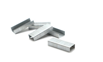 Metal staples for stapler on white background