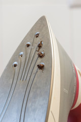 dirty ironing system with clogged steam holes. lateral view.