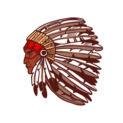 Native American Man in Hand Drawn Style