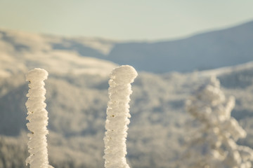 Fantastic winter mountain landscape glowing by sunlight